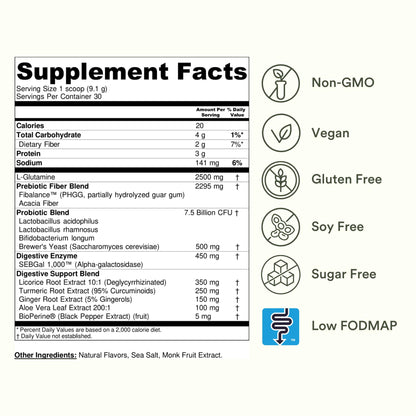 TumLove IBS Relief & Digestive Support Powder – Low FODMAP Certified, Probiotics, Prebiotics, Digestive Enzymes, L-Glutamine & 5 Soothing Herbs - Maple Wellness Supplements