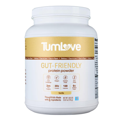 TumLove Vegan Protein Powder - Low FODMAP Certified, Gluten-Free, Dairy-Free, Soy-Free, 100% Gut-Friendly & Non-Bloating, Vanilla (25 Servings) - Maple Wellness Supplements