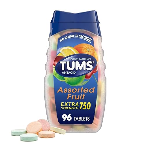 TUMS Antacid Chewable Tablets, Extra Strength for Heartburn Relief, Assorted Fruit - Maple Wellness Supplements