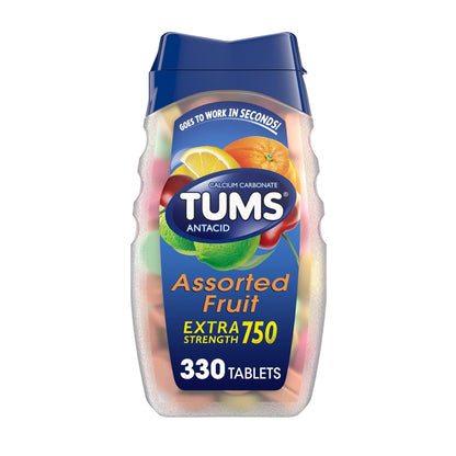 TUMS Chewable Antacid Tablets for Extra Strength Heartburn Relief, Assorted Fruit Flavors - 330 Count - Maple Wellness Supplements