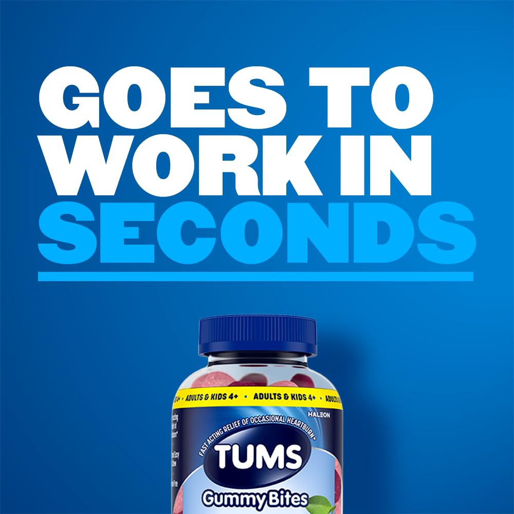 TUMS Gummy Bites Dietary Supplement for Occasional Heartburn Relief, Upset Stomach and Acid Indigestion, Cherry Berry Burst - 108 Count - Maple Wellness Supplements