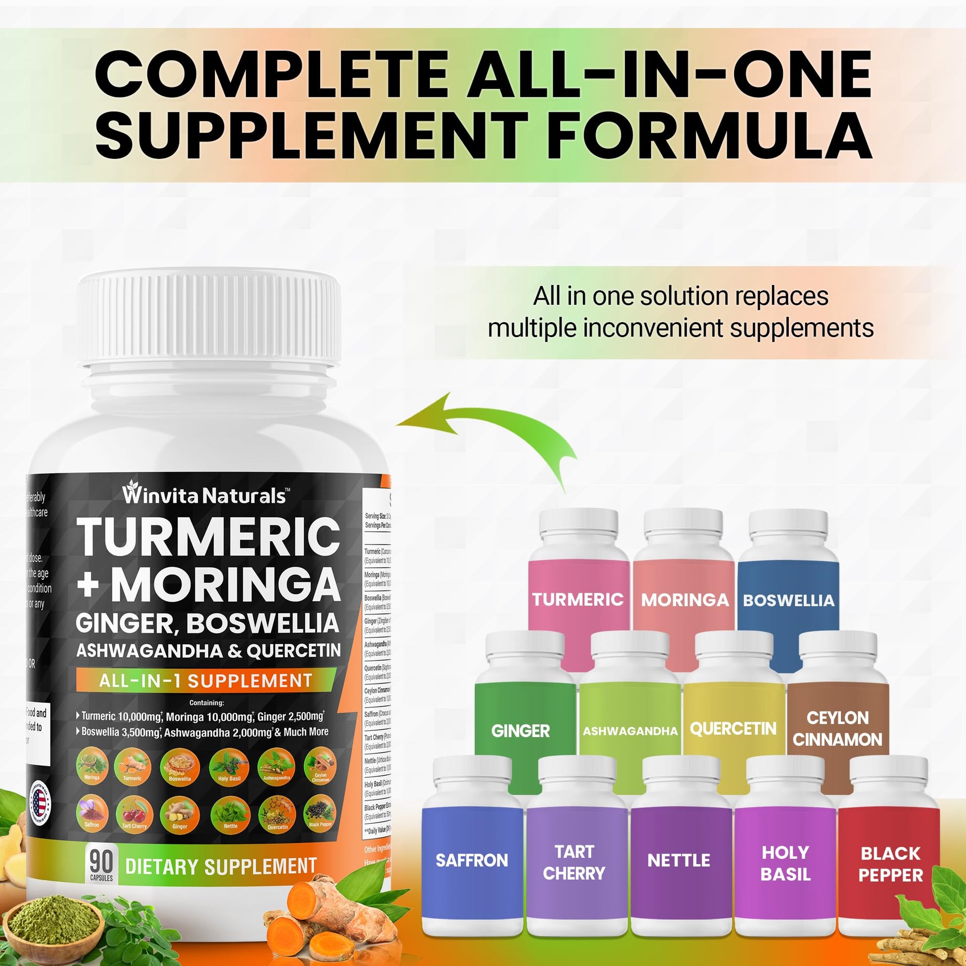 Turmeric Curcumin 10000mg Moringa 10000mg Boswellia 3500mg Ginger 2500mg - Maple Wellness Supplements