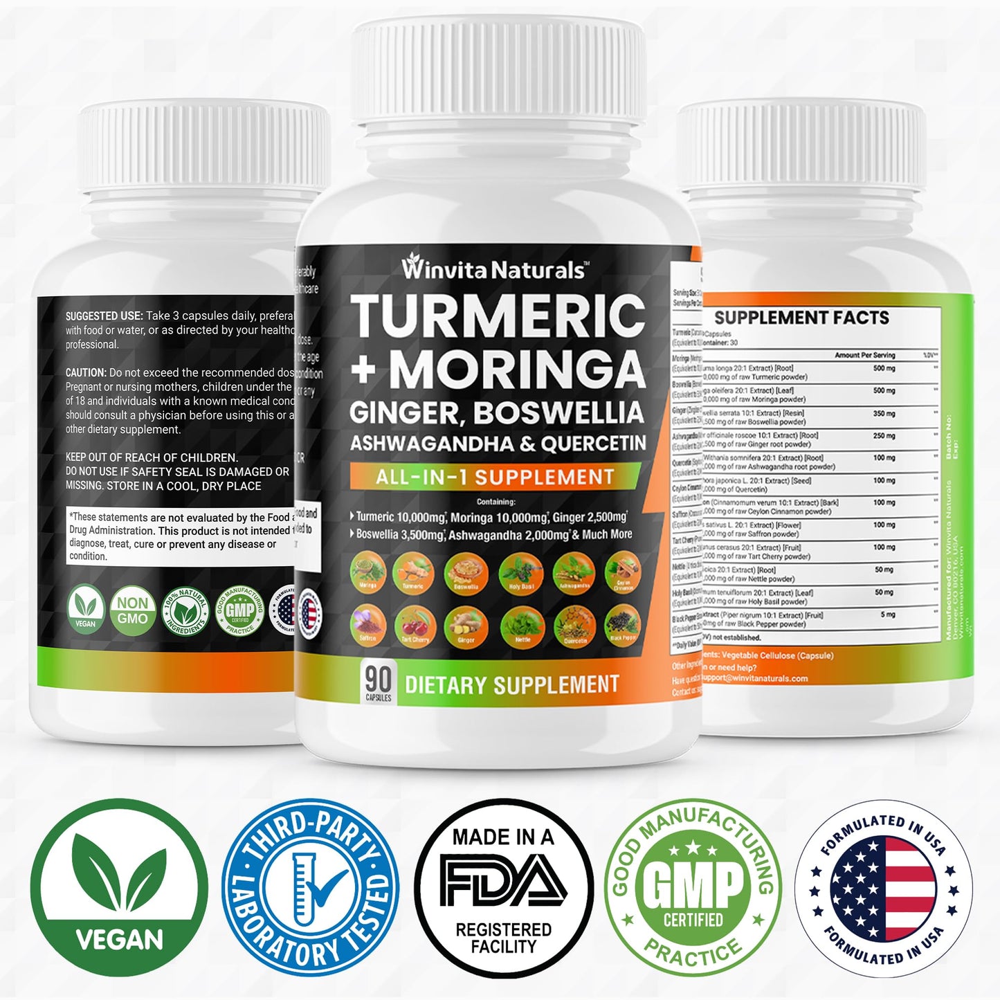 Turmeric Curcumin 10000mg Moringa 10000mg Boswellia 3500mg Ginger 2500mg - Maple Wellness Supplements
