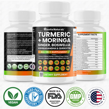 Turmeric Curcumin 10000mg Moringa 10000mg Boswellia 3500mg Ginger 2500mg - Maple Wellness Supplements
