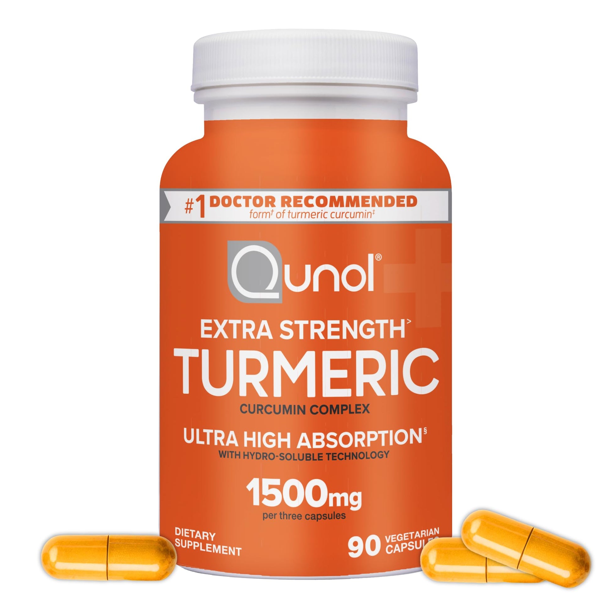 Turmeric Curcumin Capsules, Qunol with Ultra High Absorption 1500mg, Joint Support, Dietary Supplement, Extra Strength, 90 Vegetarian Capsules - Maple Wellness Supplements