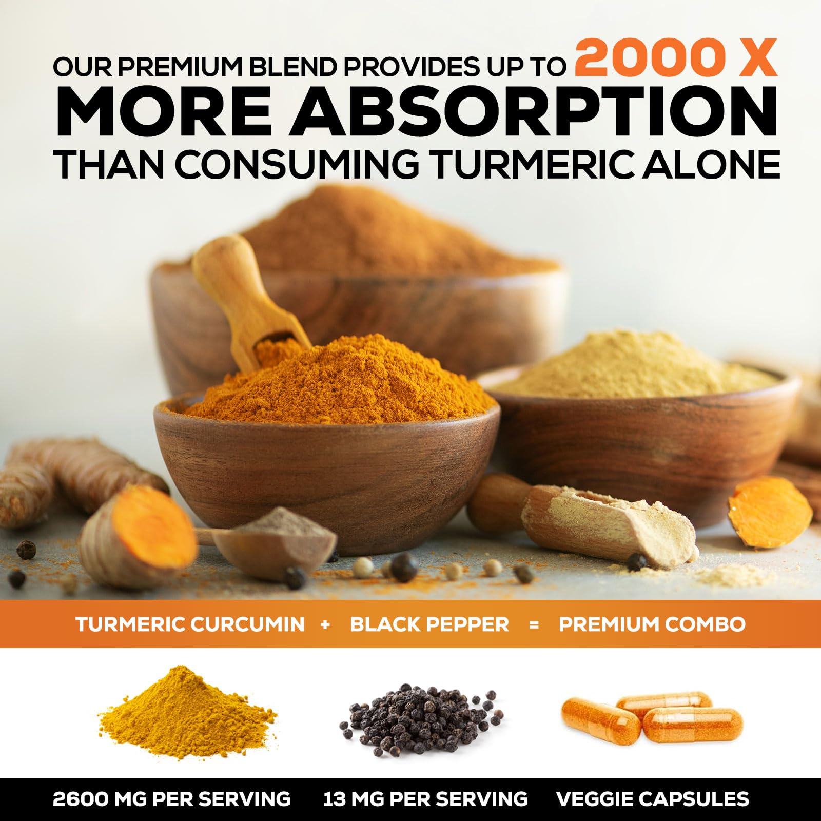 Turmeric Curcumin Supplement - 2400mg Organic Turmeric Per Serving - 95% Curcuminoids & BioPerine Black Pepper Extract for Best Absorption - Natural Vegan Joint Support - Maple Wellness Supplements