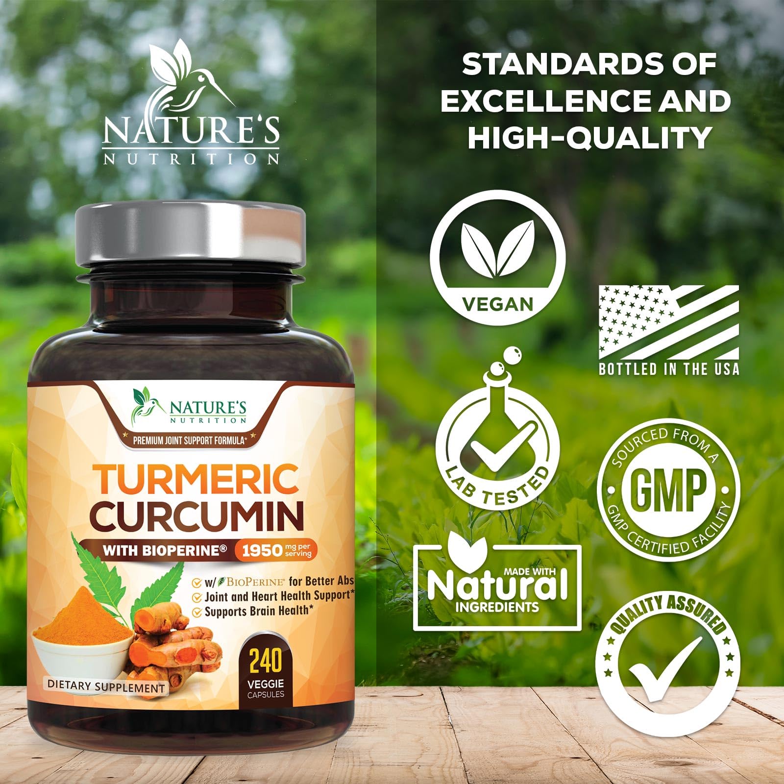 Turmeric Curcumin Supplement - 95% Curcuminoids with Organic Turmeric & BioPerine Black Pepper for Best Absorption - Daily Joint & Immune Health Support - Maple Wellness Supplements