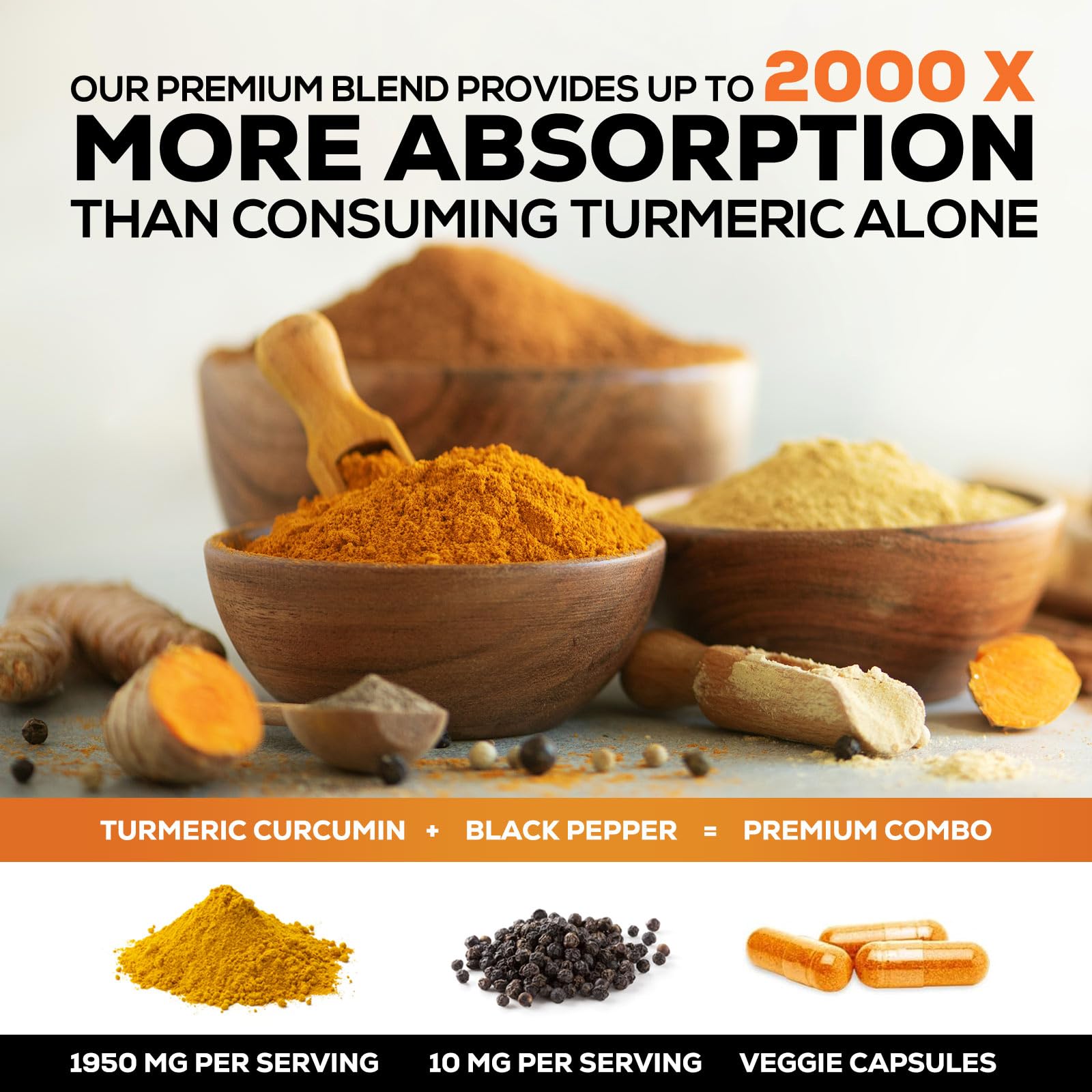 Turmeric Curcumin Supplement - 95% Curcuminoids with Organic Turmeric & BioPerine Black Pepper for Best Absorption - Daily Joint & Immune Health Support - Maple Wellness Supplements