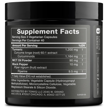 Turmeric Curcumin - Ultra High Potency 60:1 Extract with 97% Curcuminoids - 1200mg Per Serving - Black Pepper & MCT Oil for Enhanced Absorption - Third-Party Lab Tested - 120 Capsules - Maple Wellness Supplements
