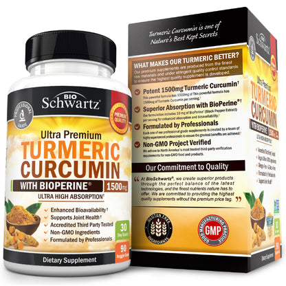 Turmeric Curcumin with Black Pepper Extract 1500mg - High Absorption Ultra Potent Turmeric Supplement with 95% Curcuminoids and BioPerine - Maple Wellness Supplements