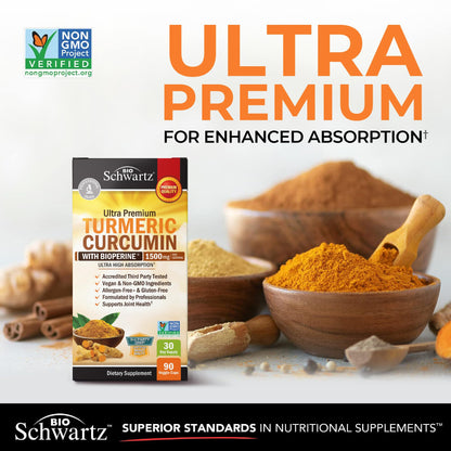 Turmeric Curcumin with Black Pepper Extract 1500mg - High Absorption Ultra Potent Turmeric Supplement with 95% Curcuminoids and BioPerine - Maple Wellness Supplements