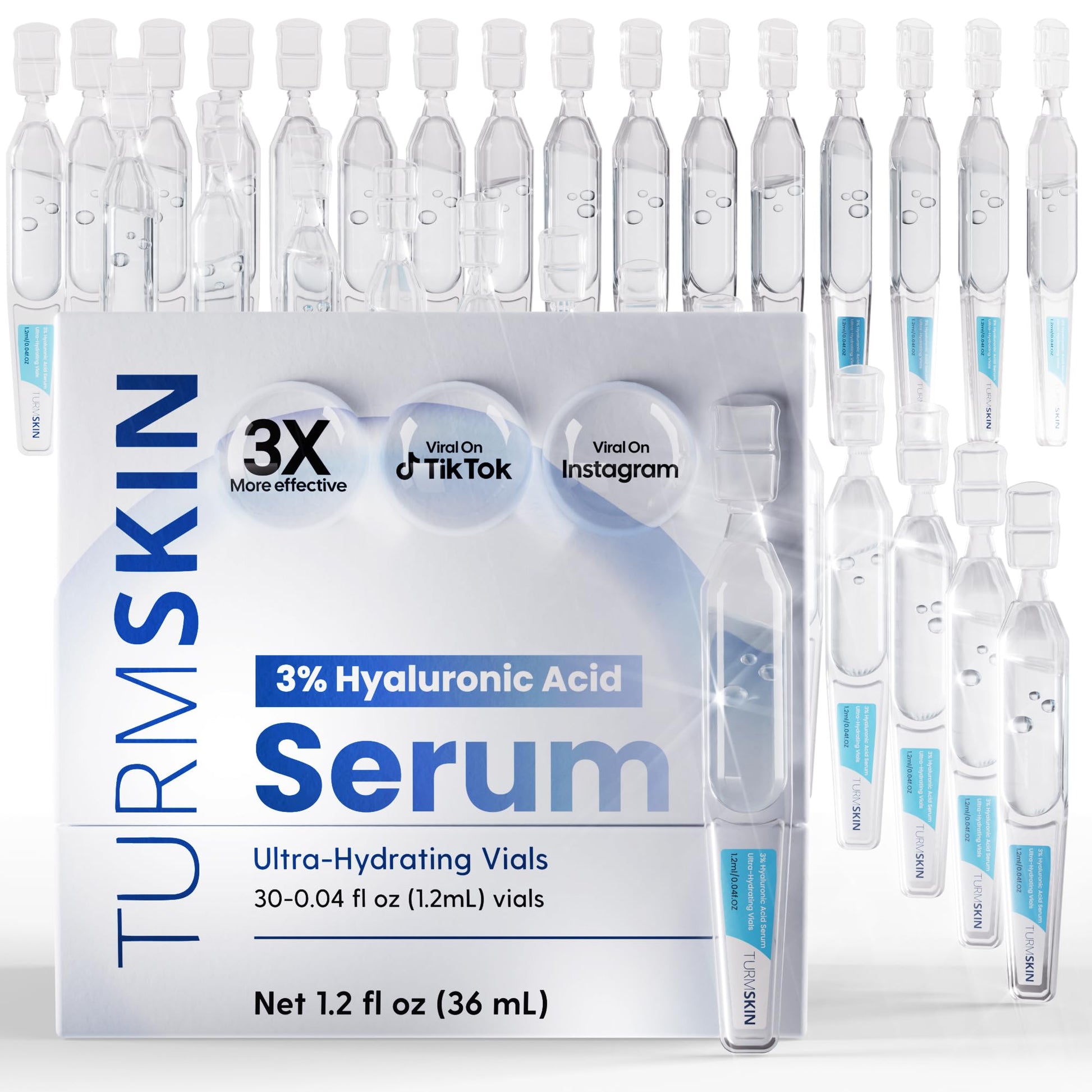 TURMSKIN® Hyaluronic Acid Serum Ampoules [ULTRA HYDRATING VIALS] - 3% Hyaluron Booster for Glass Skin & Anti Aging - 24 Hours Hydration - Maple Wellness Supplements