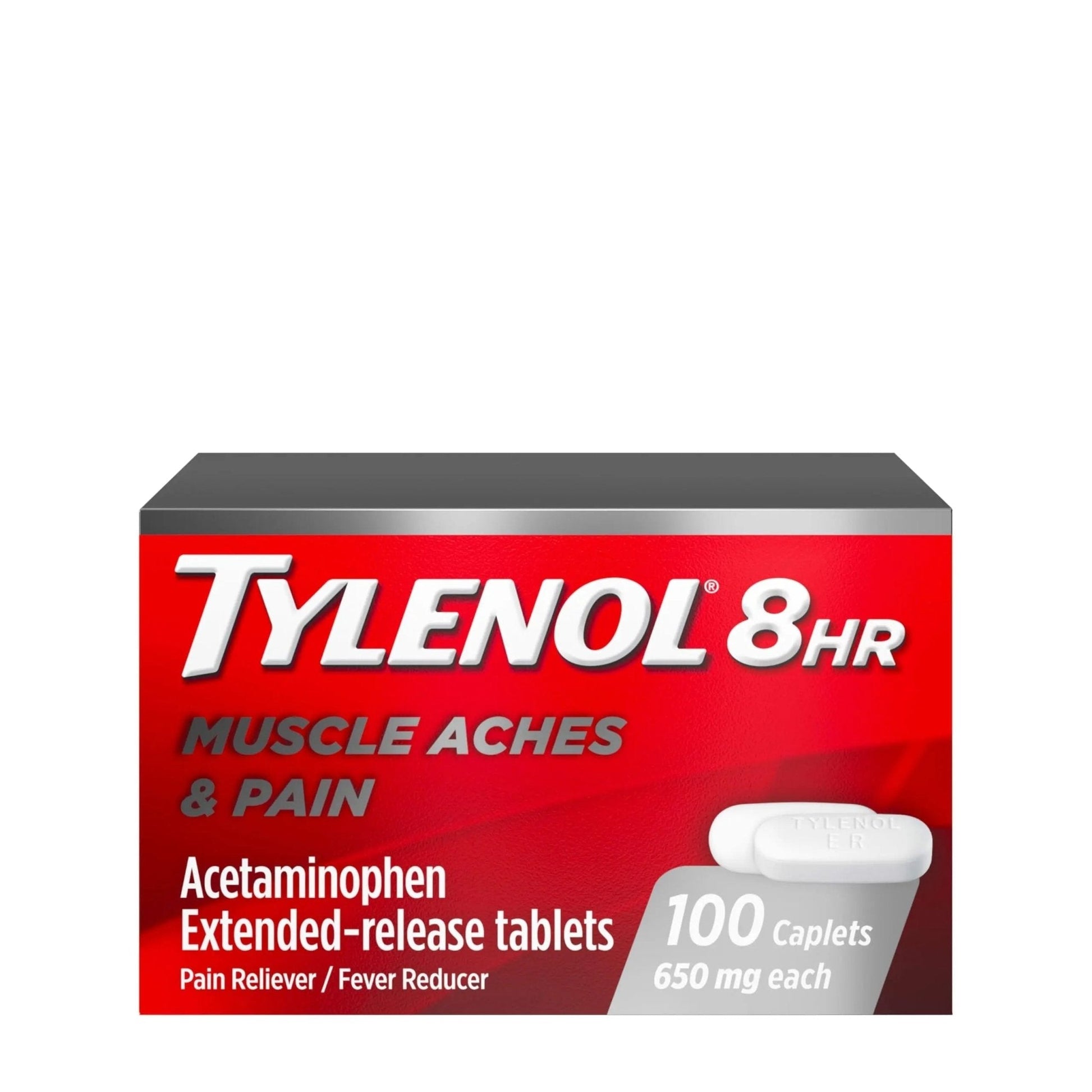 Tylenol 8 Hour Acetaminophen 650 mg Extended Release Caplets, Fast Acting Bi-Layer Design, Quick & Long Lasting Pain Relief for Muscle, Joint, Back & Arthritis Aches, Fever Reducer, 100 Count - Maple Wellness Supplements