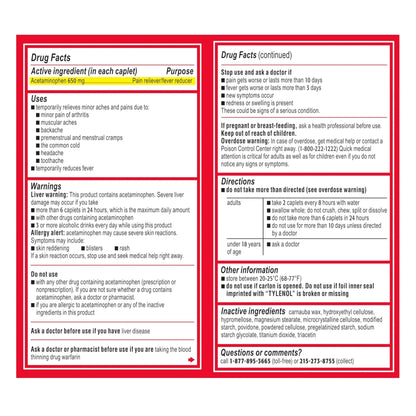 Tylenol Acetaminophen 650 mg Extended Release Caplets, Fast, Strong Pain Relief, 8 Hour Arthritis Pain Relief, Joint Pain Reliever & Fever Reducer, Long-Lasting Relief, Oral Medicine, 225 Count - Maple Wellness Supplements