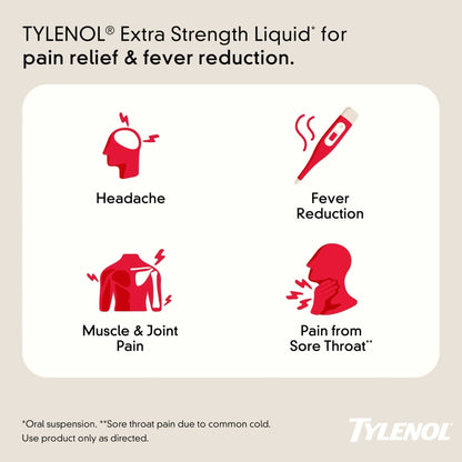 Tylenol Adult Liquid Pain Reliever and Fever Reducer, Extra Strength Liquid Acetaminophen for Fast Pain Relief for Headaches & Other Minor Pain, Cherry Flavor, Dye & Alcohol Free, 8 fl. oz - Maple Wellness Supplements