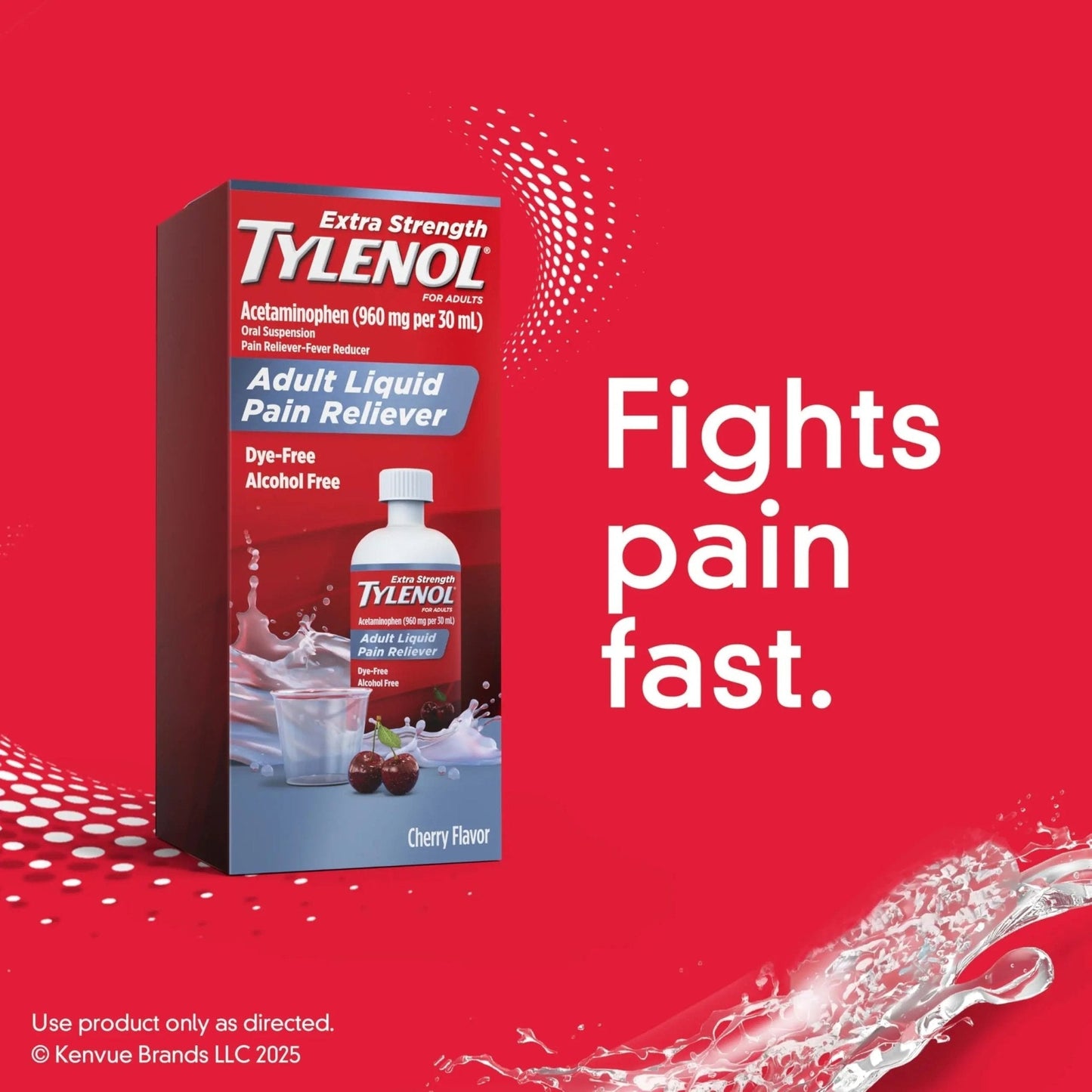 Tylenol Adult Liquid Pain Reliever and Fever Reducer, Extra Strength Liquid Acetaminophen for Fast Pain Relief for Headaches & Other Minor Pain, Cherry Flavor, Dye & Alcohol Free, 8 fl. oz - Maple Wellness Supplements
