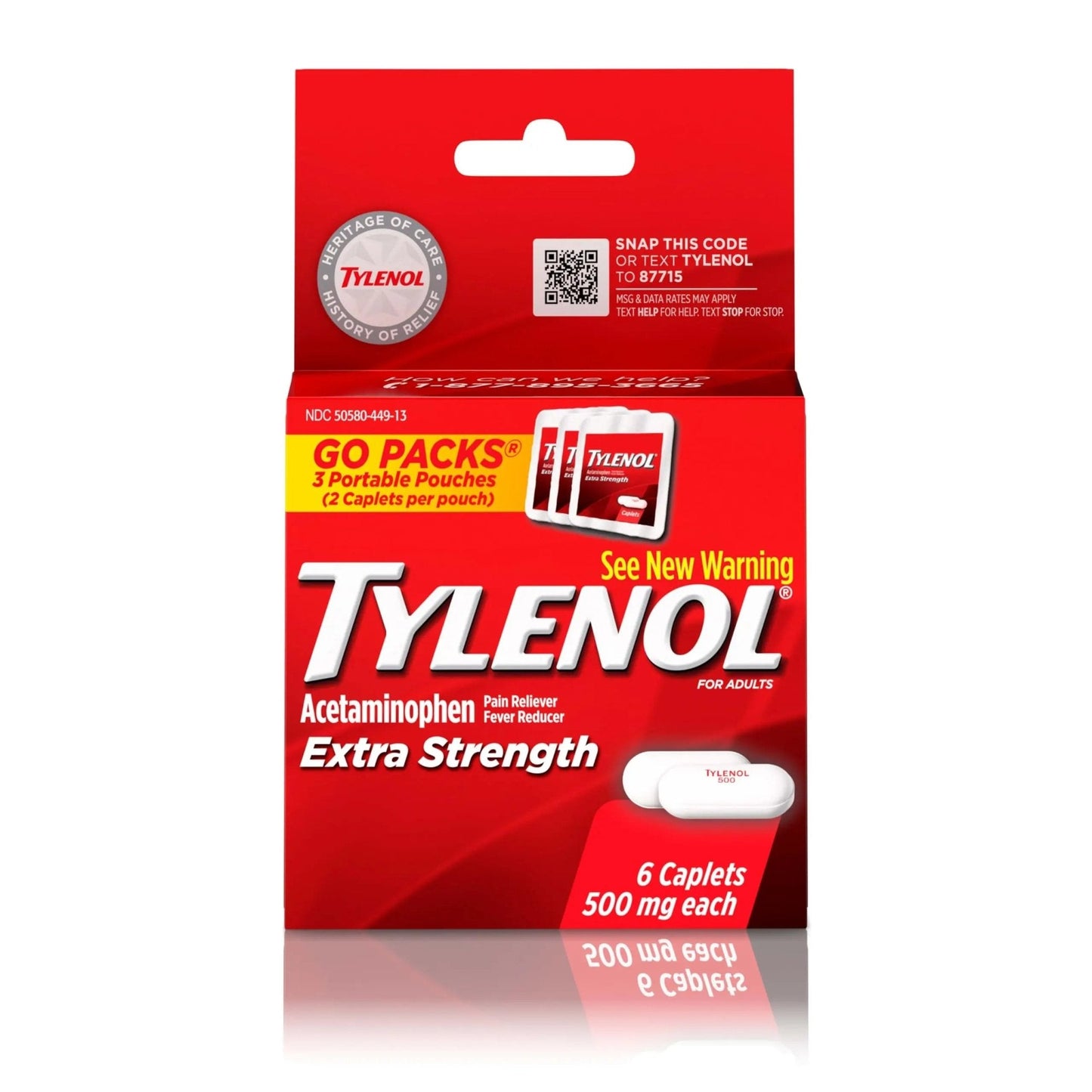 Tylenol Extra Strength 500 mg Acetaminophen Caplets, Pain Reliever & Fever Reducer, Acetaminophen for Minor Arthritis Pain, Headache, Backache & Menstrual Pain Relief, Travel Size, 6 Ct - Maple Wellness Supplements