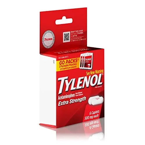 Tylenol Extra Strength 500 mg Acetaminophen Caplets, Pain Reliever & Fever Reducer, Acetaminophen for Minor Arthritis Pain, Headache, Backache & Menstrual Pain Relief, Travel Size, 6 Ct - Maple Wellness Supplements