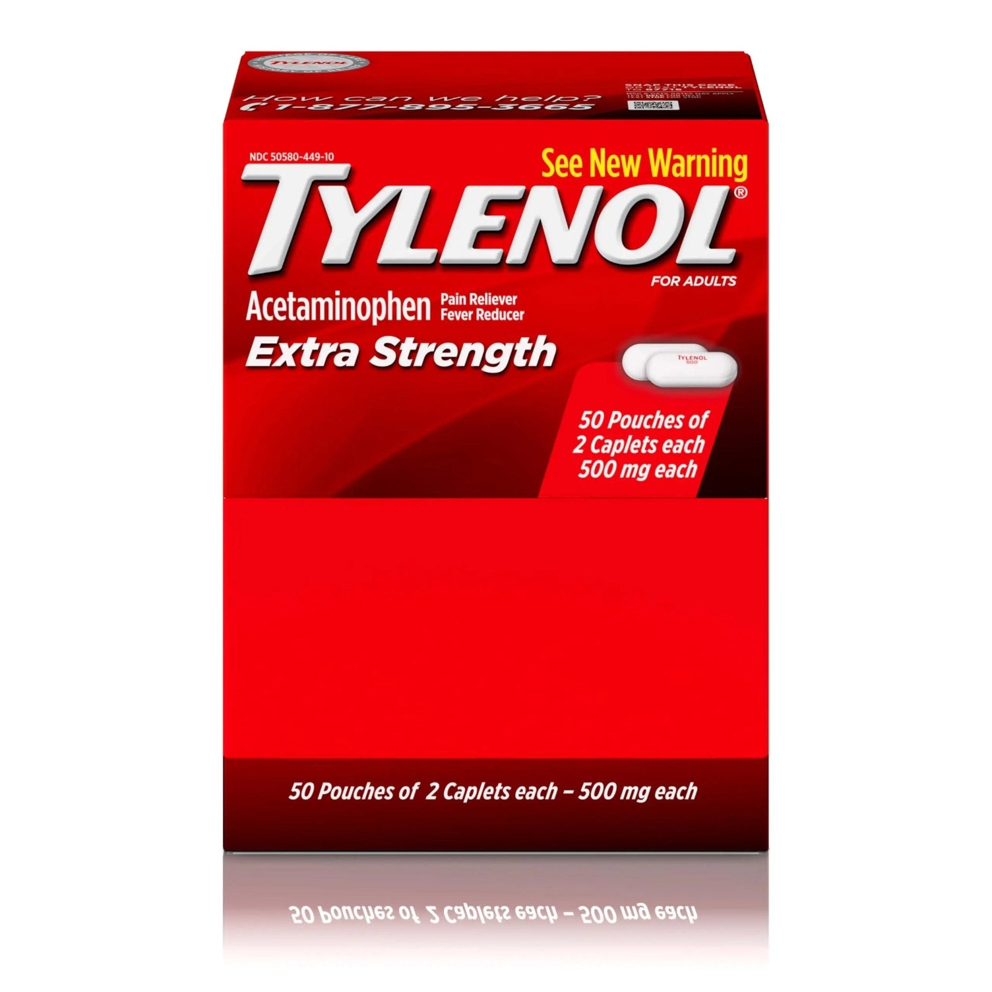 Tylenol Extra Strength Acetaminophen Caplets, 500 mg, Pain Relief & Fever Reducer for Headache, Backache, Toothache, Menstrual Cramps & Pain, Travel-Friendly Packaging, 2-Caplet Pouches, 50 Count - Maple Wellness Supplements
