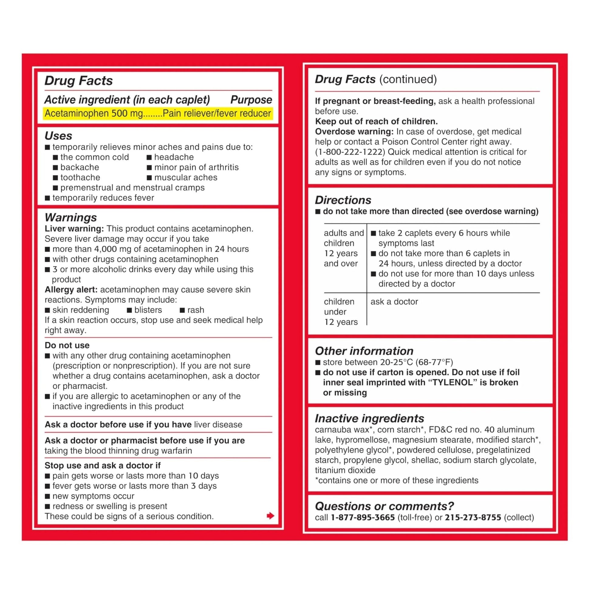 Tylenol Extra Strength Acetaminophen Caplets, 500 mg, Pain Relief & Fever Reducer for Headache, Backache, Toothache, Menstrual Cramps & Pain, Travel-Friendly Packaging, 2-Caplet Pouches, 50 Count - Maple Wellness Supplements