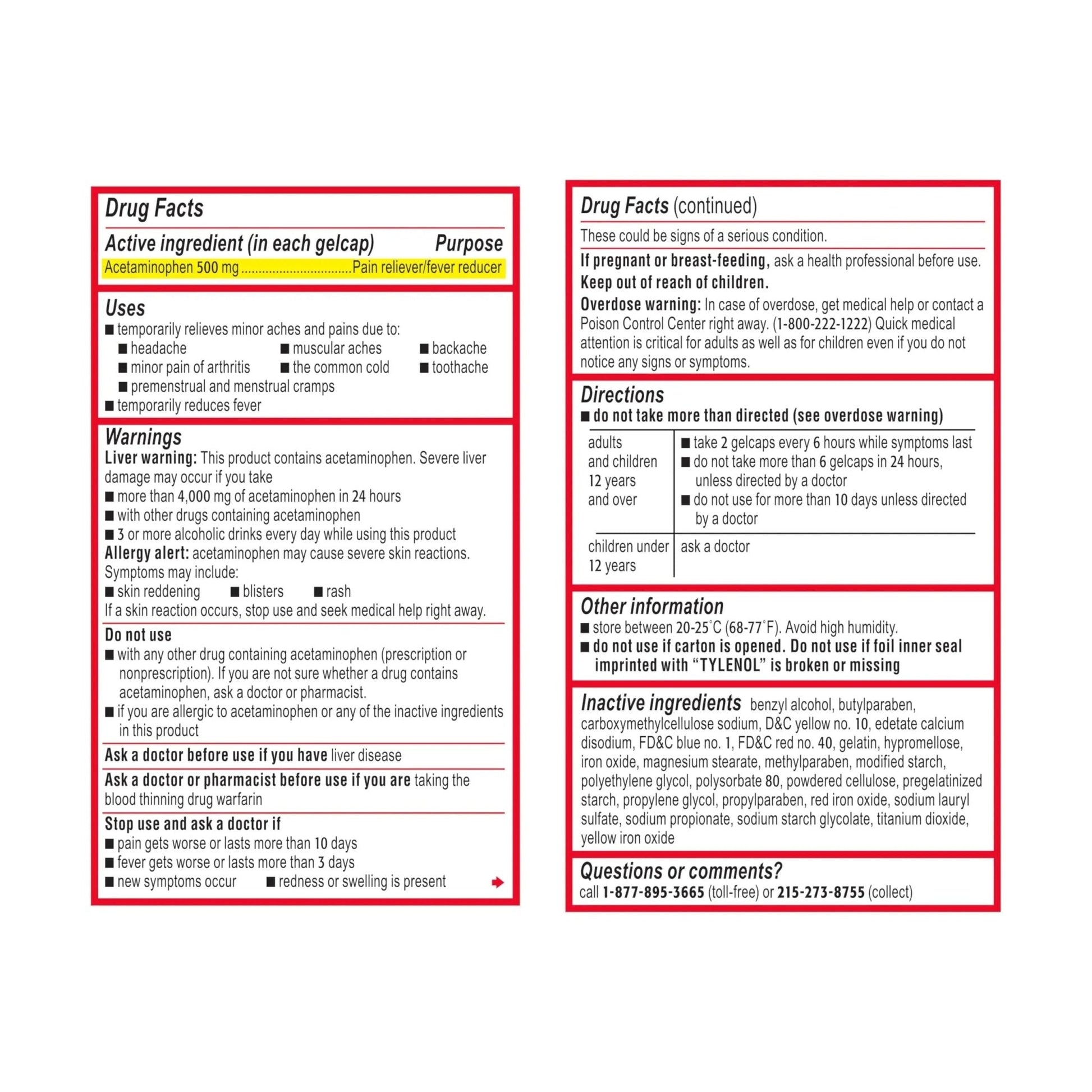 Tylenol Extra Strength Acetaminophen Rapid Release Gels, Fast, Strong Pain Relief, Fever Reducer, 500 mg Gelcaps with Laser‑Drilled Holes for Fast Release, OTC Medicine, 100 Count - Maple Wellness Supplements