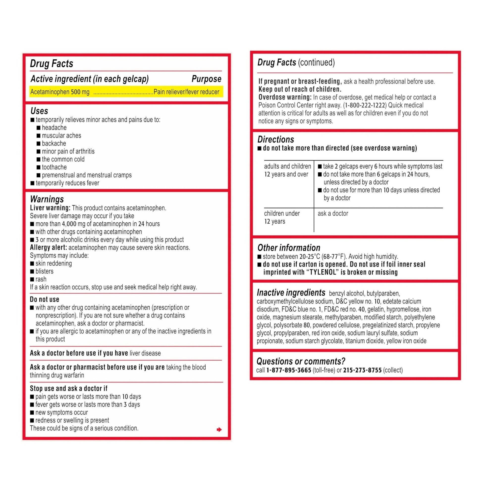 Tylenol Extra Strength Acetaminophen Rapid Release Gels, Fast, Strong Pain Relief, Fever Reducer Medicine, 500 mg Gelcaps with Laser‑Drilled Holes for Fast Release, Value Size, 225 Count - Maple Wellness Supplements