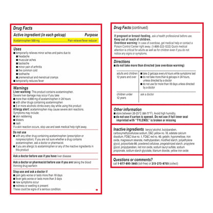 Tylenol Extra Strength Acetaminophen Rapid Release Gels, Fast, Strong Pain Relief, Fever Reducer Medicine, 500 mg Gelcaps with Laser‑Drilled Holes for Fast Release, Value Size, 225 Count - Maple Wellness Supplements