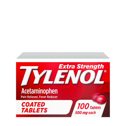 Tylenol Extra Strength Pain Reliever & Fever Reducer, Round Coated Tablets, 500 mg Acetaminophen Pain Relief Pills for Headache, Toothache & Minor Arthritis Pain, 100 ct - Maple Wellness Supplements