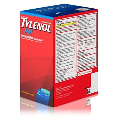 Tylenol PM Extra Strength Nighttime Pain Reliever Sleep Aid Caplets with Acetaminophen & Diphenhydramine HCl, Relief for Nighttime Aches & Pains, Travel Size, 50 Packs of 2 Caplets - Maple Wellness Supplements