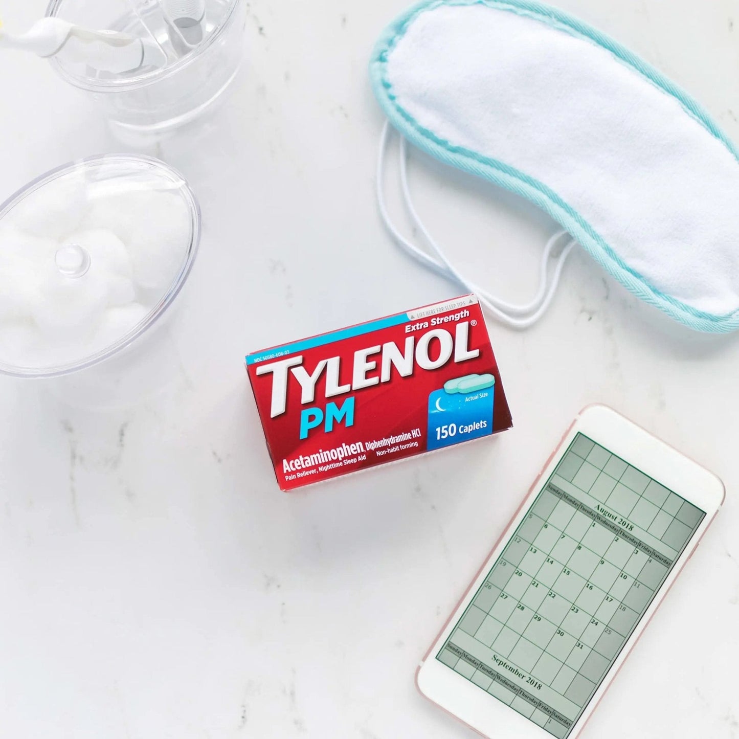 Tylenol PM Extra Strength Nighttime Pain Reliever Sleep Aid Caplets with Acetaminophen & Diphenhydramine HCl, Relief for Nighttime Aches & Pains, Travel Size, 50 Packs of 2 Caplets - Maple Wellness Supplements