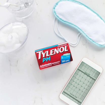 Tylenol PM Extra Strength Nighttime Pain Reliever Sleep Aid Caplets with Acetaminophen & Diphenhydramine HCl, Relief for Nighttime Aches & Pains, Travel Size, 50 Packs of 2 Caplets - Maple Wellness Supplements