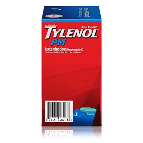 Tylenol PM Extra Strength Nighttime Pain Reliever Sleep Aid Caplets with Acetaminophen & Diphenhydramine HCl, Relief for Nighttime Aches & Pains, Travel Size, 50 Packs of 2 Caplets - Maple Wellness Supplements