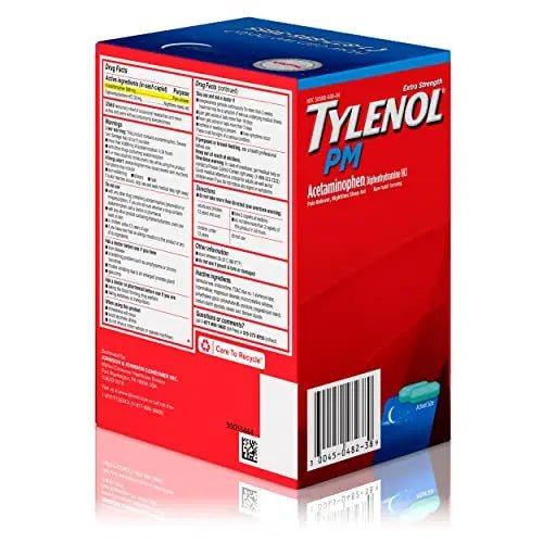 Tylenol PM Extra Strength Nighttime Pain Reliever Sleep Aid Caplets with Acetaminophen & Diphenhydramine HCl, Relief for Nighttime Aches & Pains, Travel Size, 50 Packs of 2 Caplets - Maple Wellness Supplements