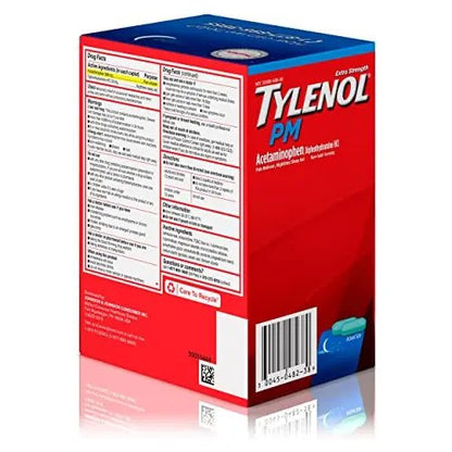 Tylenol PM Extra Strength Nighttime Pain Reliever Sleep Aid Caplets with Acetaminophen & Diphenhydramine HCl, Relief for Nighttime Aches & Pains, Travel Size, 50 Packs of 2 Caplets - Maple Wellness Supplements