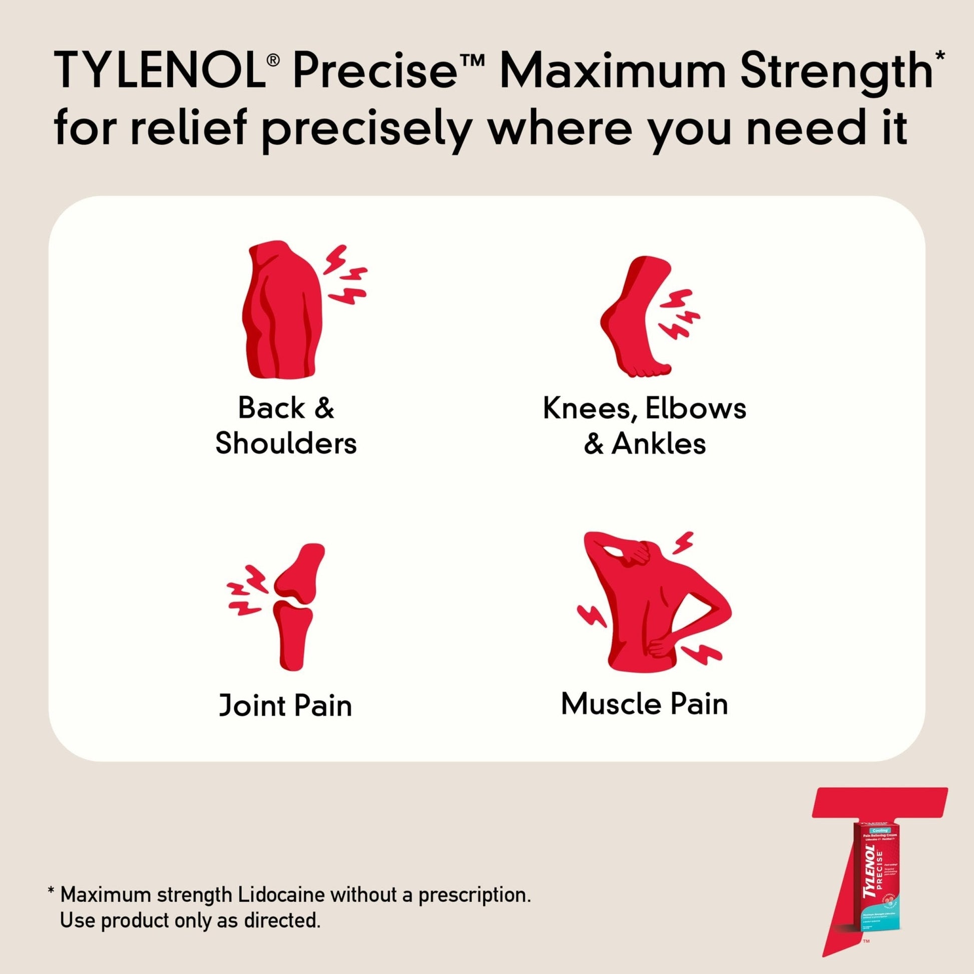 Tylenol Precise Cream, Cooling Sensation Pain Relief, Roll‑On, Lidocaine 4%, Menthol 1%, Targeted Maximum OTC Strength Combination for Back, Muscle and Joint, Numbing Cream Rollerball Applicator, 4 oz - Maple Wellness Supplements