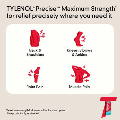 Tylenol Precise Cream, Cooling Sensation Pain Relief, Roll‑On, Lidocaine 4%, Menthol 1%, Targeted Maximum OTC Strength Combination for Back, Muscle and Joint, Numbing Cream Rollerball Applicator, 4 oz - Maple Wellness Supplements