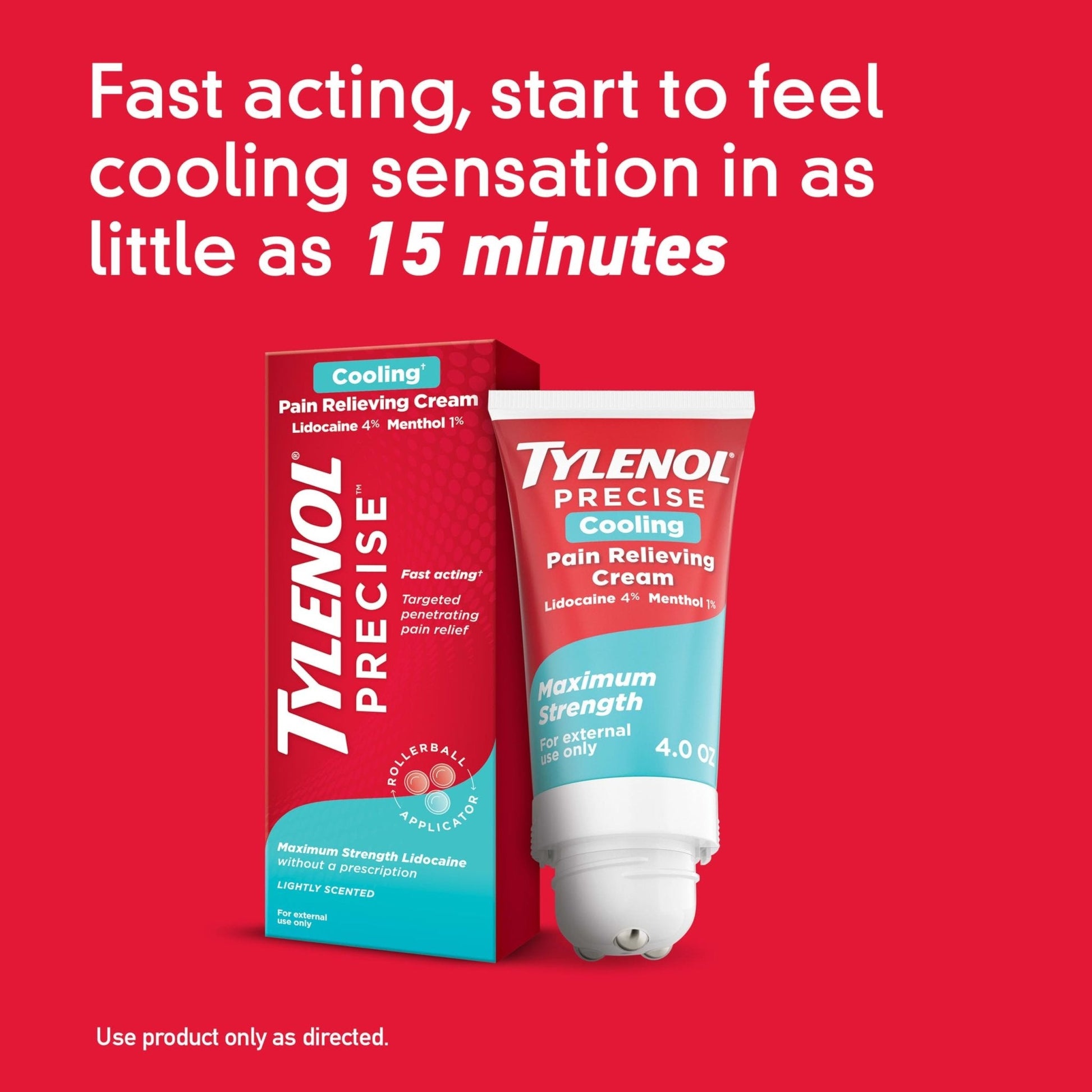Tylenol Precise Cream, Cooling Sensation Pain Relief, Roll‑On, Lidocaine 4%, Menthol 1%, Targeted Maximum OTC Strength Combination for Back, Muscle and Joint, Numbing Cream Rollerball Applicator, 4 oz - Maple Wellness Supplements