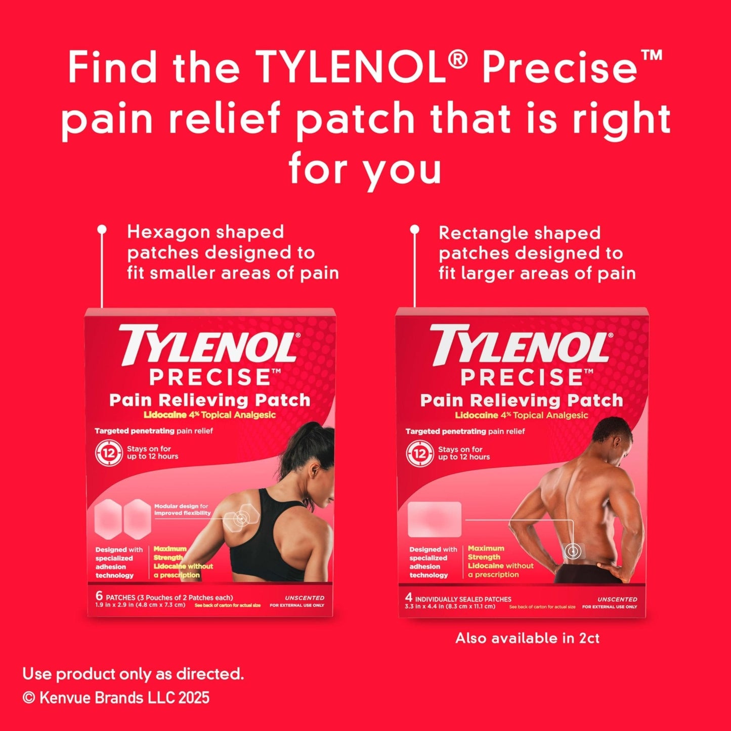 Tylenol Precise Pain Relieving Patches, Large Topical Analgesic Patches + Maximum OTC Strength Lidocaine Penetrates, Targeted Relief Ideal for Shoulder, Back & Knee Pain, Unscented, 4 ct - Maple Wellness Supplements