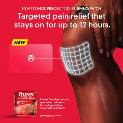 Tylenol Precise Pain Relieving Patches, Large Topical Analgesic Patches + Maximum OTC Strength Lidocaine Penetrates, Targeted Relief Ideal for Shoulder, Back & Knee Pain, Unscented, 4 ct - Maple Wellness Supplements