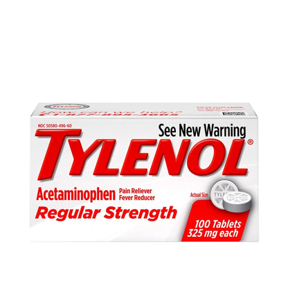 Tylenol Regular Strength Tablets with 325 mg of Acetaminophen, Fever Reducer & Pain Reliever for Headache, Backache, Muscle Aches, Joint Pain & Menstrual Cramps, 100 ct - Maple Wellness Supplements
