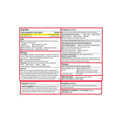 Tylenol Sinus + Headache Daytime Non-Drowsy Relief Caplets, Acetaminophen 325mg, Phenylephrine HCI 5mg, Nasal Decongestant for Sinus Pain, Headache & Nasal Congestion Relief, Fever Reduction, 24 Count - Maple Wellness Supplements