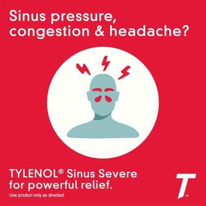 Tylenol Sinus + Headache Daytime Non-Drowsy Relief Caplets, Acetaminophen 325mg, Phenylephrine HCI 5mg, Nasal Decongestant for Sinus Pain, Headache & Nasal Congestion Relief, Fever Reduction, 24 Count - Maple Wellness Supplements