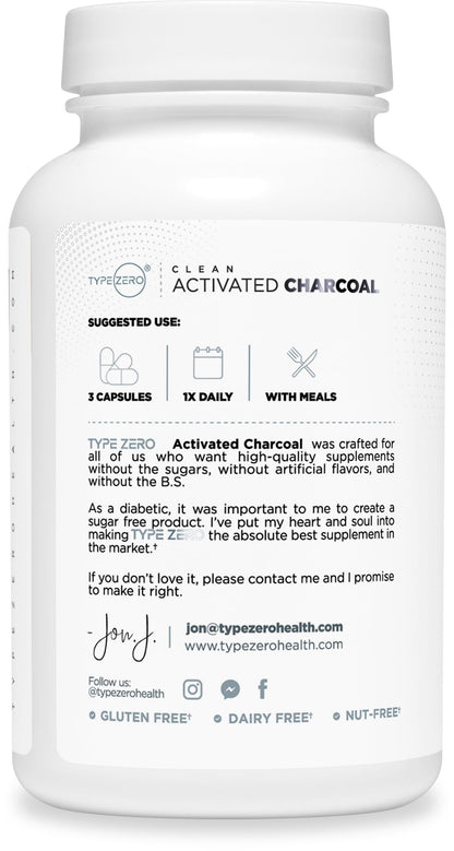 Type Zero Activated Charcoal Capsules (180 Count) - 60 Servings, 780mg Per Serving, from Coconut Shell, Non-GMO, Gluten-Free - Maple Wellness Supplements