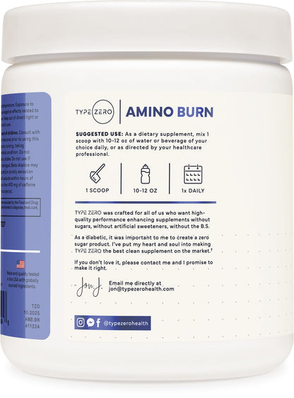 Type Zero Amino Burn - Vegan BCAA + Clean Pre Workout Powder with Arginine AKG, L-Citrulline & Beta Alanine - Amino Acid Clean Energy, Endurance & Hydration Supplement - Blue Raspberry, 30 Servings - Maple Wellness Supplements