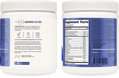 Type Zero Amino Burn - Vegan BCAA + Clean Pre Workout Powder with Arginine AKG, L-Citrulline & Beta Alanine - Amino Acid Clean Energy, Endurance & Hydration Supplement - Blue Raspberry, 30 Servings - Maple Wellness Supplements