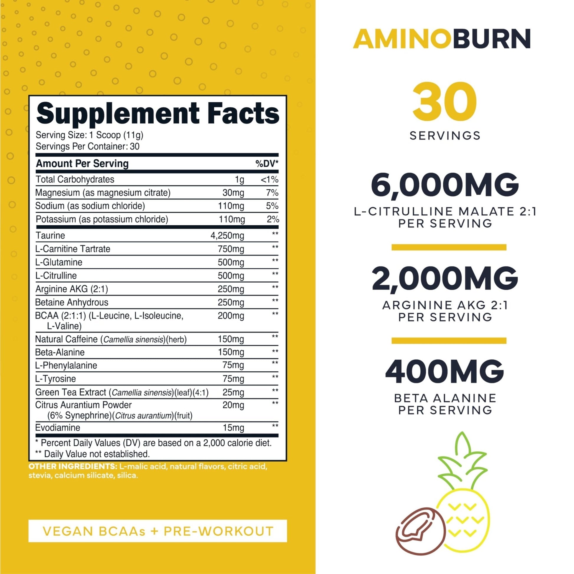 Type Zero Amino Burn Vegan BCAAs + Pre-Workout (Pina Colada Flavored) - Maple Wellness Supplements