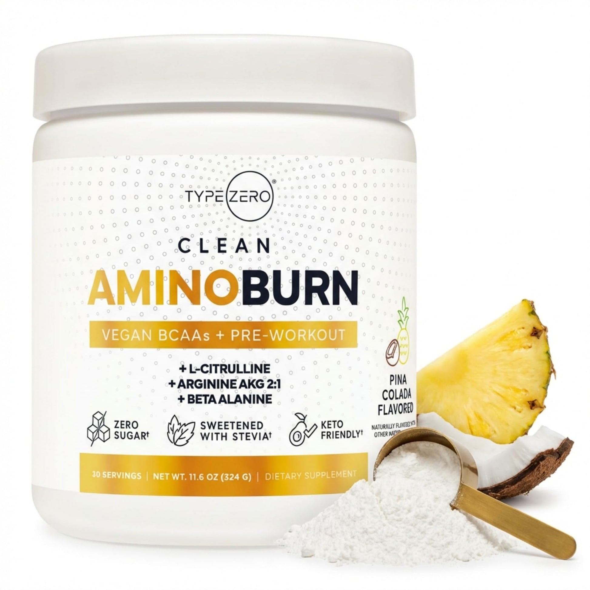 Type Zero Amino Burn Vegan BCAAs + Pre-Workout (Pina Colada Flavored) - Maple Wellness Supplements