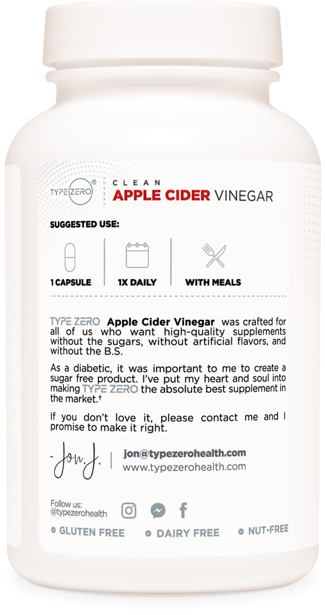 Type Zero Apple Cider Vinegar Capsules (180 Count) 500mg Per Serving - Non-GMO, Gluten-Free Supplement - Maple Wellness Supplements