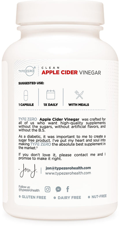 Type Zero Apple Cider Vinegar Capsules (180 Count) 500mg Per Serving - Non-GMO, Gluten-Free Supplement - Maple Wellness Supplements