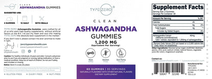 Type Zero Ashwagandha Gummies 1,200mg, 60 Gummies - Ashwagandha Herbal Extract Supplement - 30 Servings, Gluten Free, Non-GMO - Maple Wellness Supplements